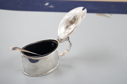 A late Victorian silver oval mustard pot, Stokes & Ireland Ltd, Chester, 1895, length 96mm.